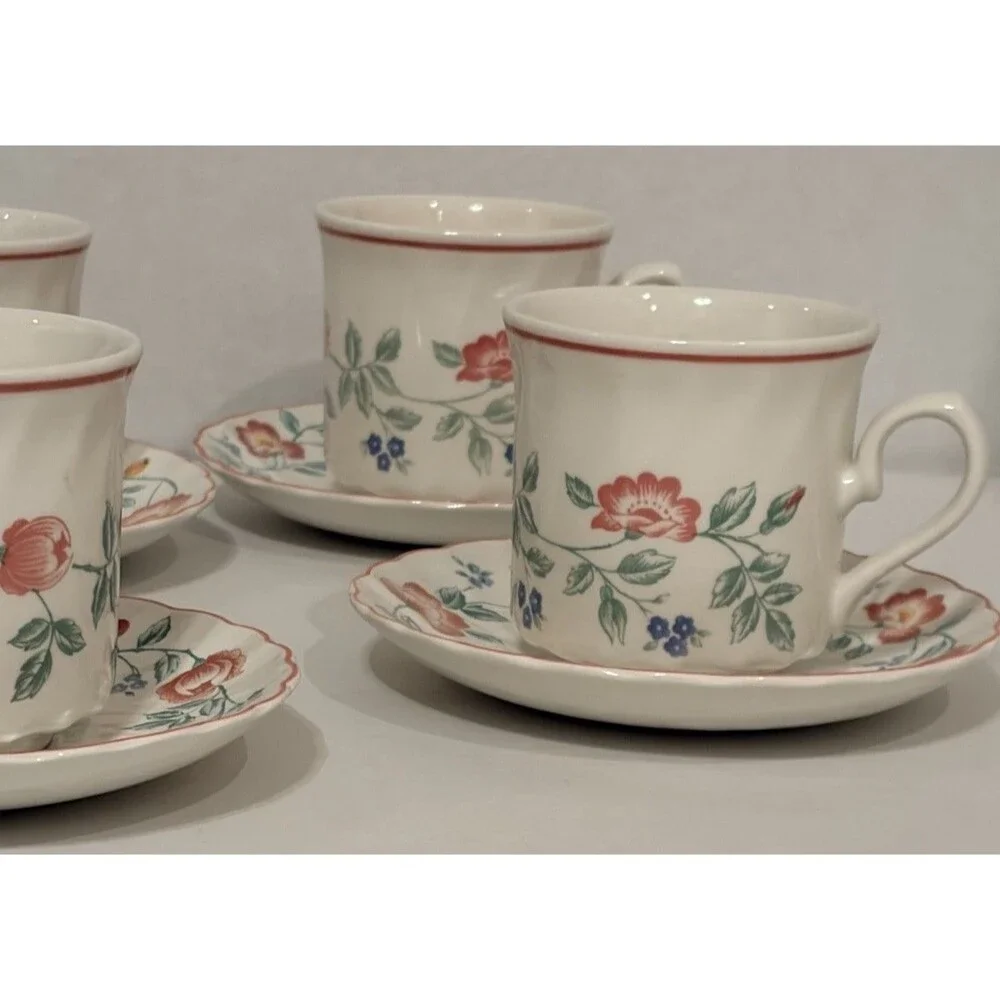 Churchill Briar Rose Set Of 4 Teacup & Saucer Sets . Floral Cottage Core England